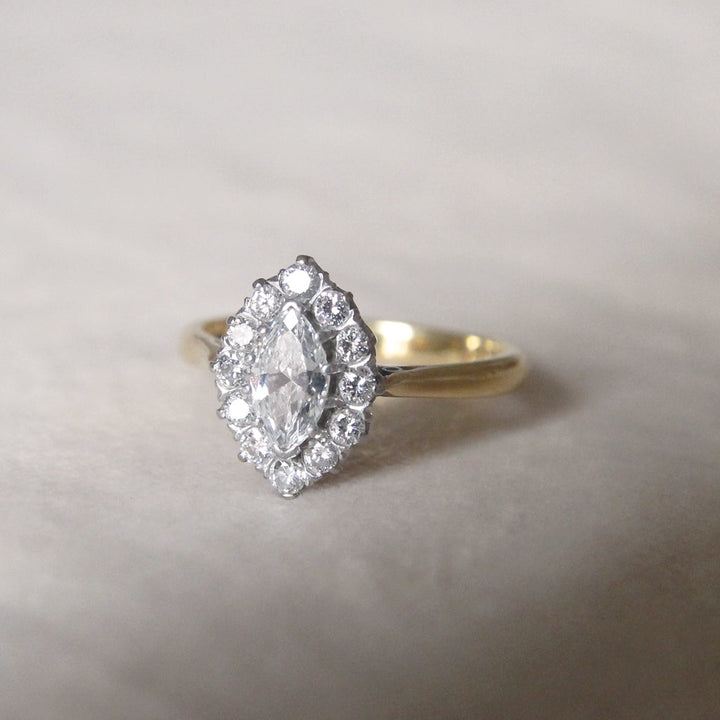 Vintage 0.86 Carat Marquise Diamond Halo Cluster