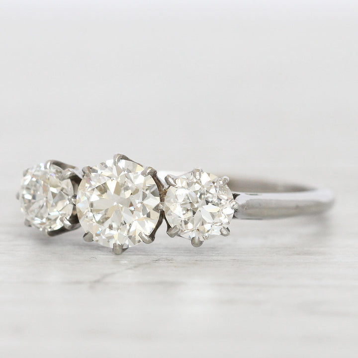 Art Deco 1.60 Carat Old European Cut Diamond Three Stone