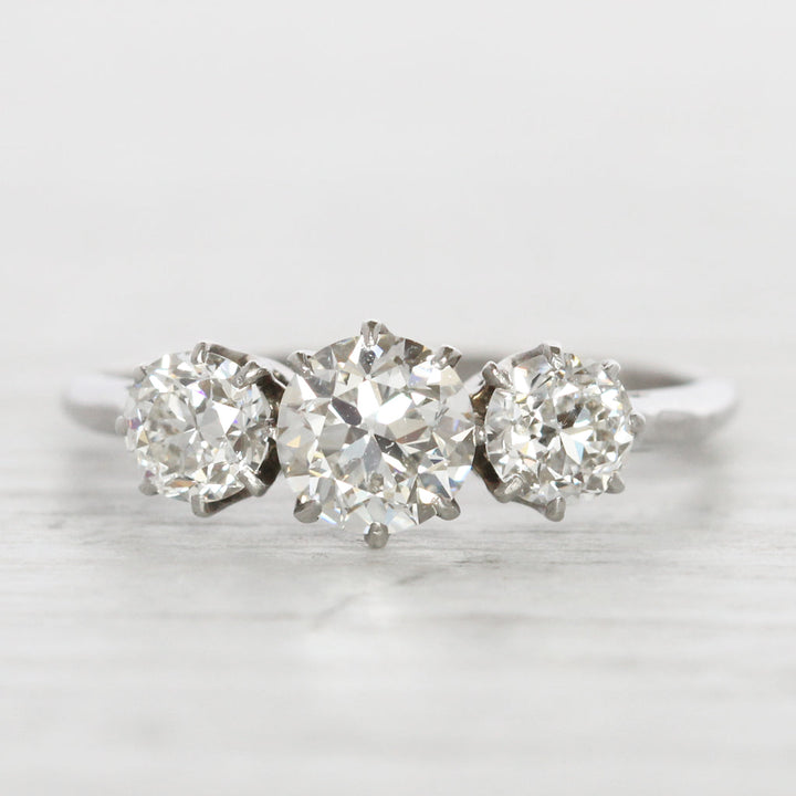 Art Deco 1.60 Carat Old European Cut Diamond Three Stone