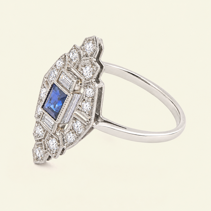 Art Deco Sapphire and Diamond Panel Cluster