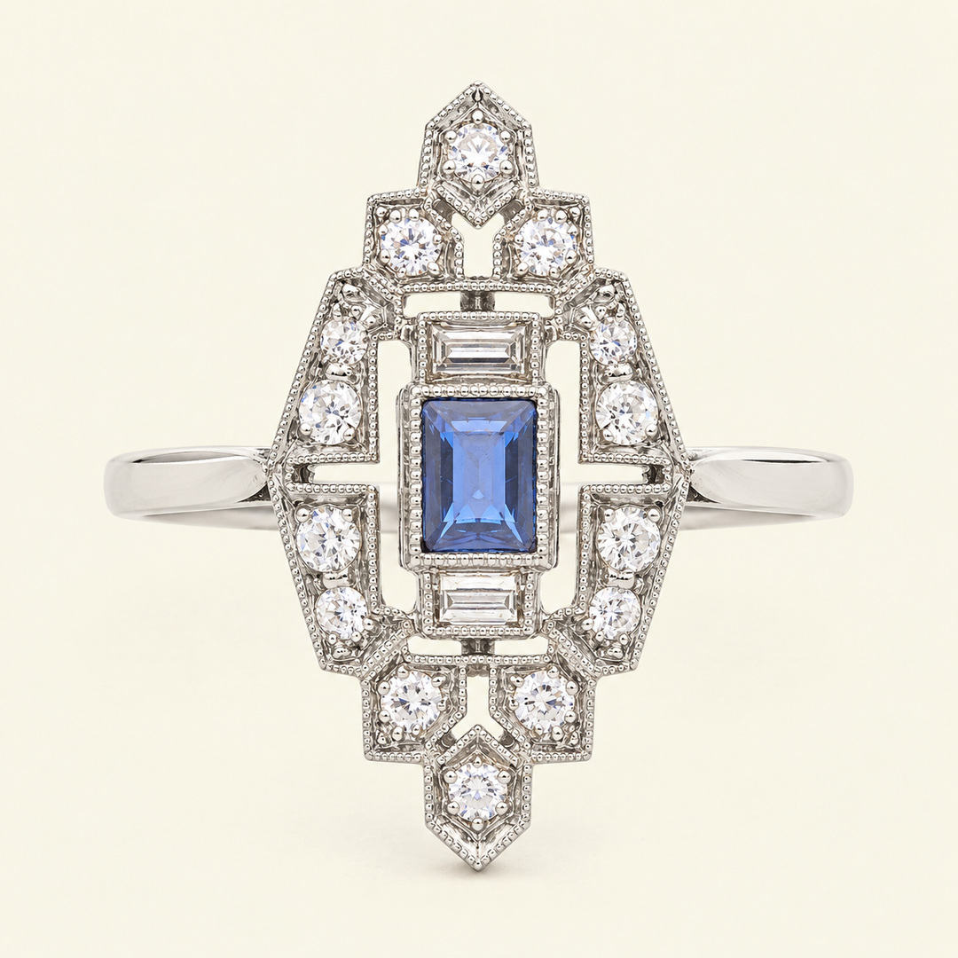 Art Deco Sapphire and Diamond Panel Cluster