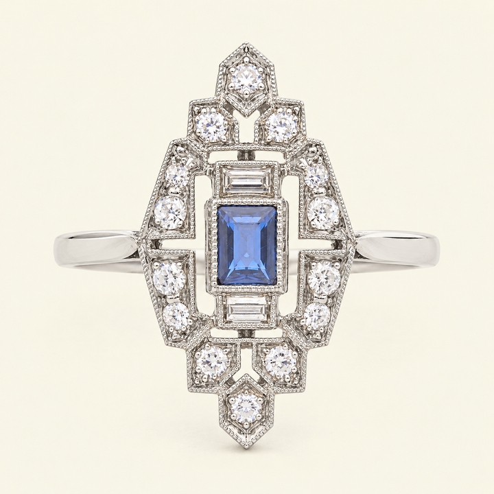 Art Deco Sapphire and Diamond Panel Cluster