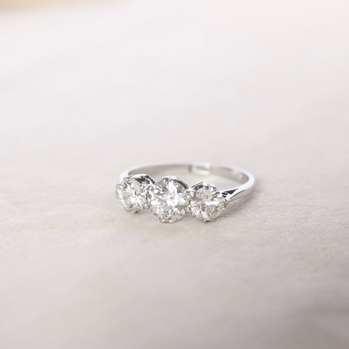 Art Deco 1.55 Carat Old European Cut Diamond Three Stone