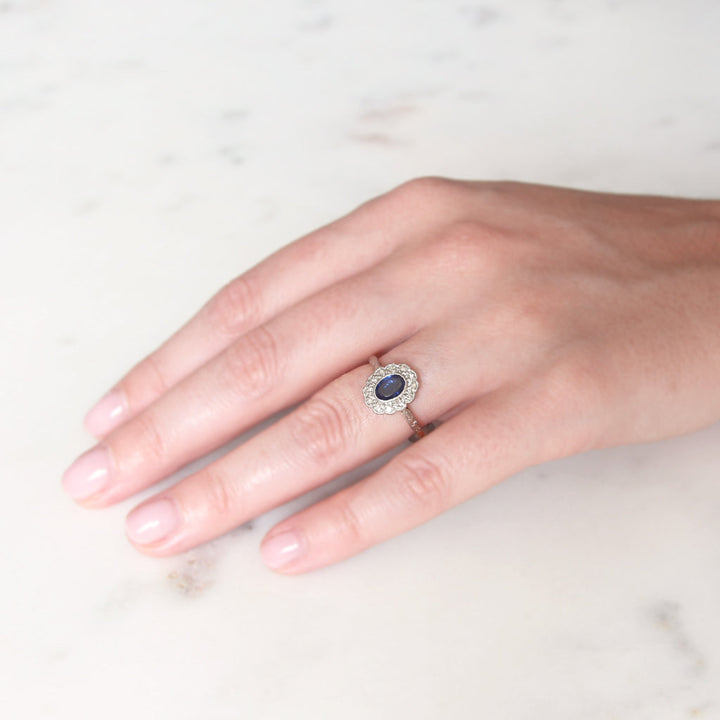Edwardian 0.65 Carat Sapphire and Diamond Cluster