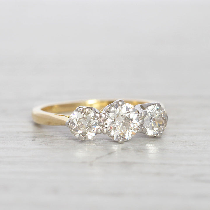 Vintage 1.35 Carat Old European Cut Diamond Three Stone