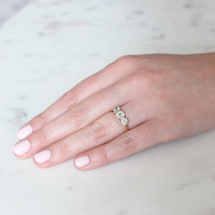Vintage 1.35 Carat Old European Cut Diamond Three Stone