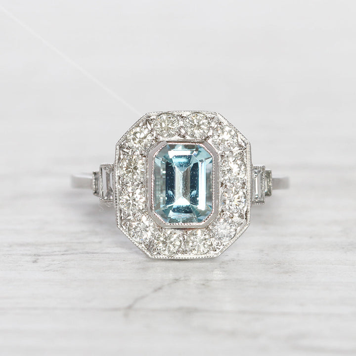 Art Deco Style 1 Carat Aquamarine and Diamond Cluster