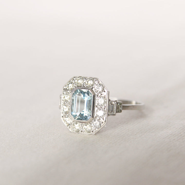 Art Deco Style 1 Carat Aquamarine and Diamond Cluster