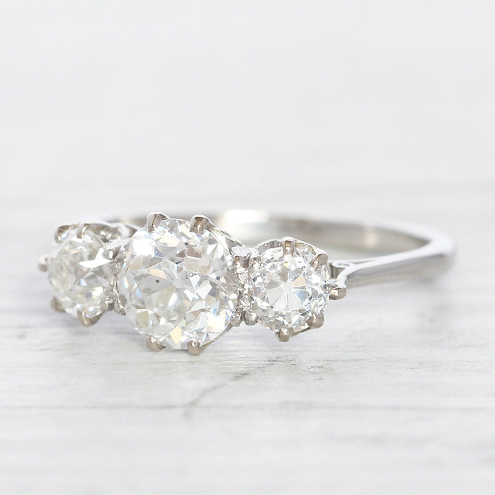 Art Deco 1.60 Carat Old European Cut Diamond Three Stone