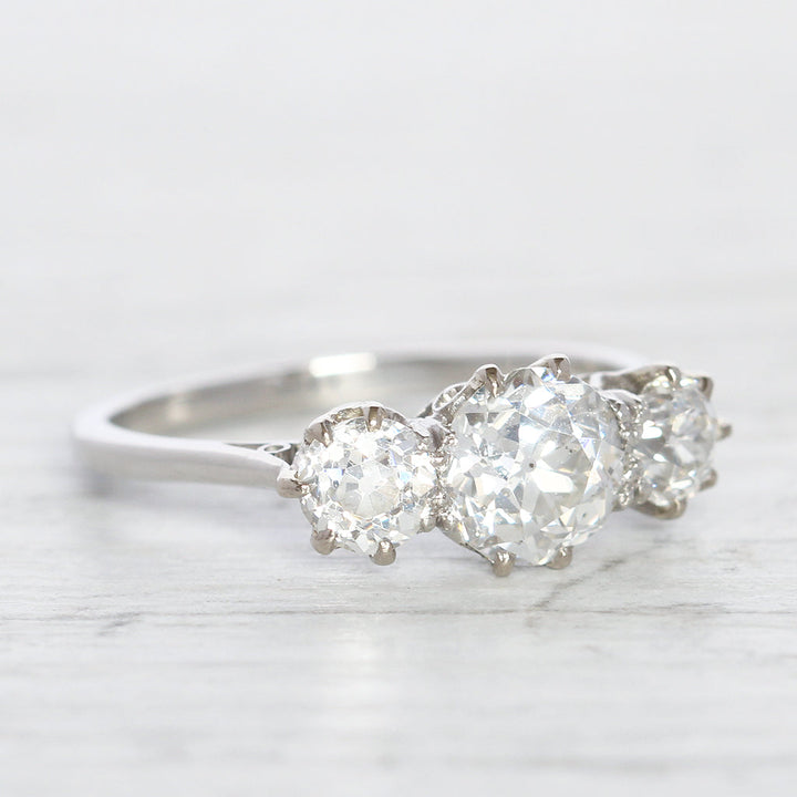 Art Deco 1.60 Carat Old European Cut Diamond Three Stone