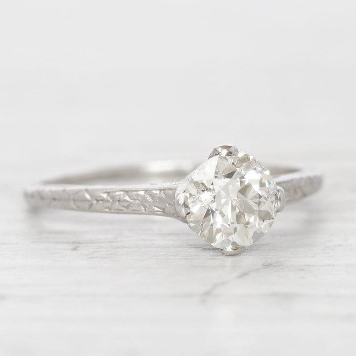 Art Deco 1 Carat Old European Cut Diamond Engraved Solitaire