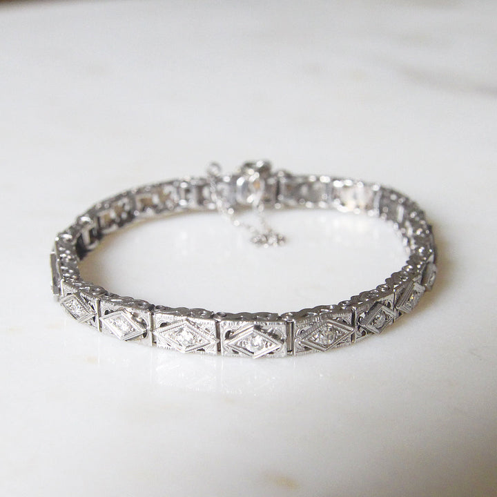 Art Deco 0.51 Carat Old Cut Diamond Filigree Bracelet