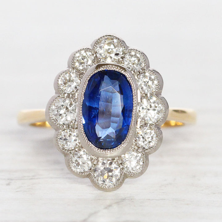 Vintage Style 1.65 Carat Sapphire and Old Cut Diamond Cluster