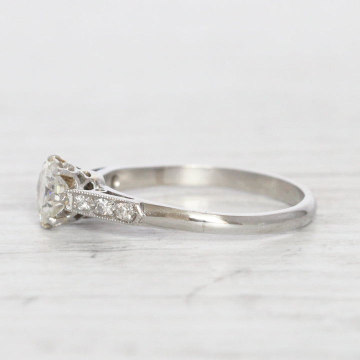 Vintage 0.70 Carat Brilliant Cut Diamond Solitaire with Diamond Shoulders