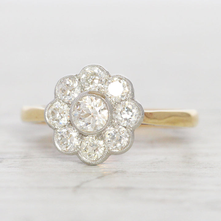 Edwardian Style 0.91 Carat Old Cut Diamond Daisy Cluster