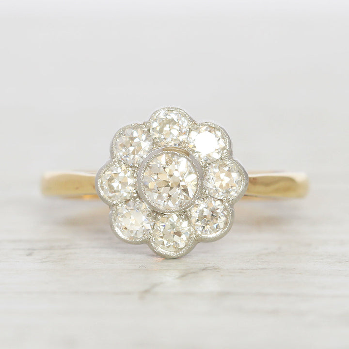 Edwardian Style 0.91 Carat Old Cut Diamond Daisy Cluster