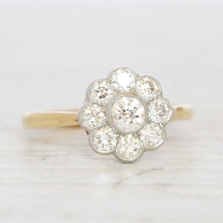 Edwardian Style 0.91 Carat Old Cut Diamond Daisy Cluster
