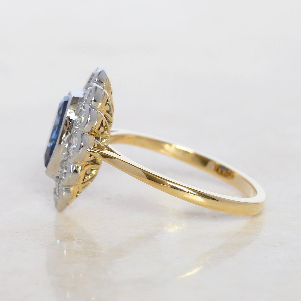 Edwardian Style 2.55 Carat Sapphire and Old Cut Diamond Cluster