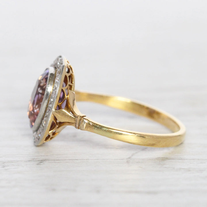 Edwardian 1.80 Carat Amethyst and Old Cut Diamond Cluster
