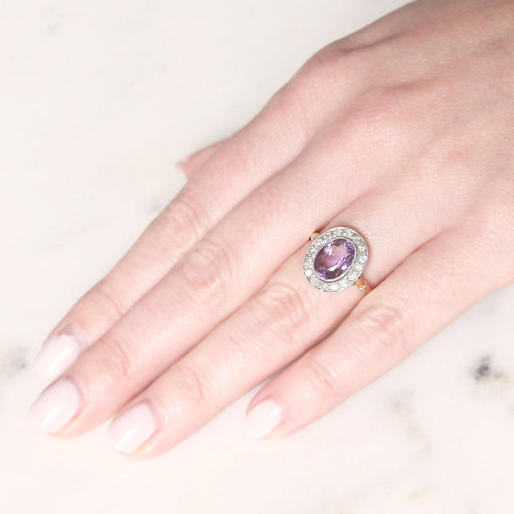 Edwardian 1.80 Carat Amethyst and Old Cut Diamond Cluster