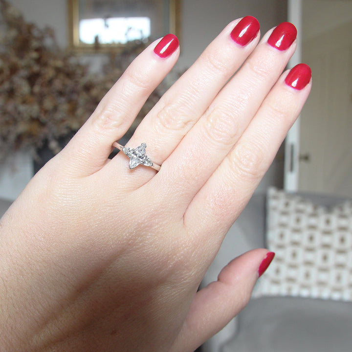 Contemporary 0.92 Carat Marquise Cut and Pear Shape Diamond Three Stone