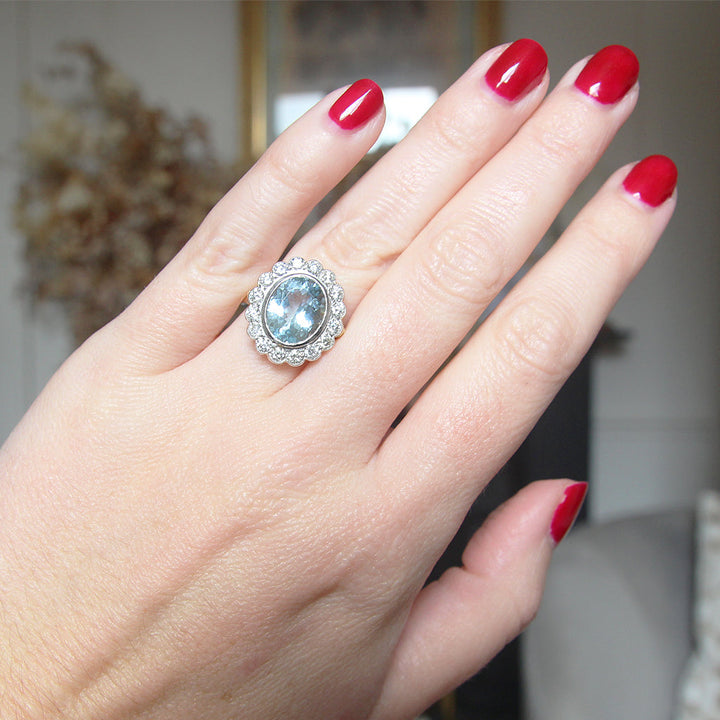 Vintage Style 3.85 Carat Aquamarine and Diamond Cluster