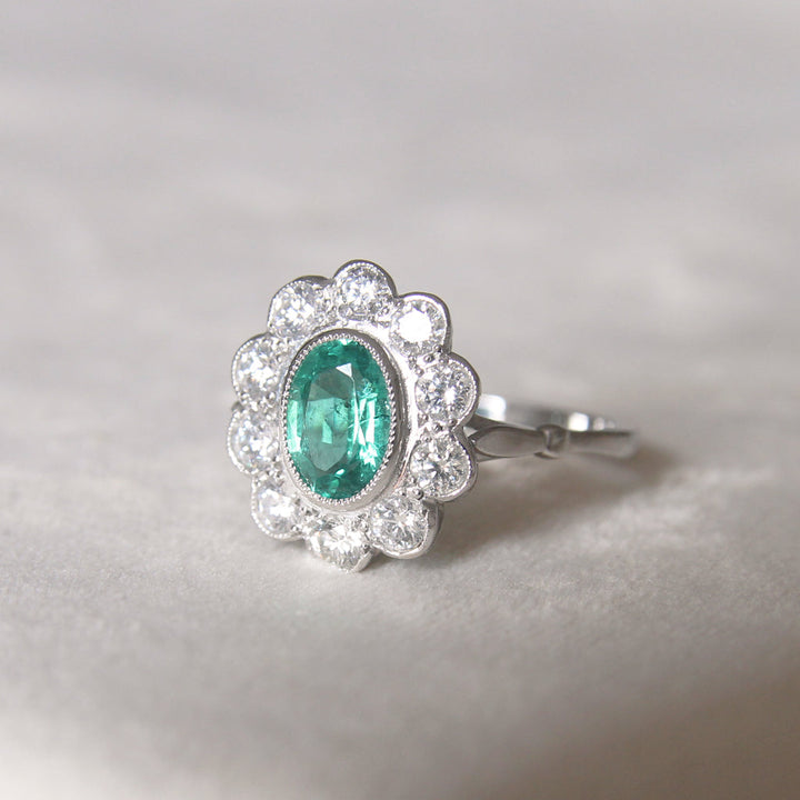 Vintage Style 1.15 Carat Emerald and Diamond Cluster