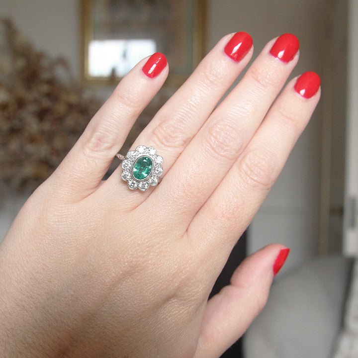Vintage Style 1.15 Carat Emerald and Diamond Cluster