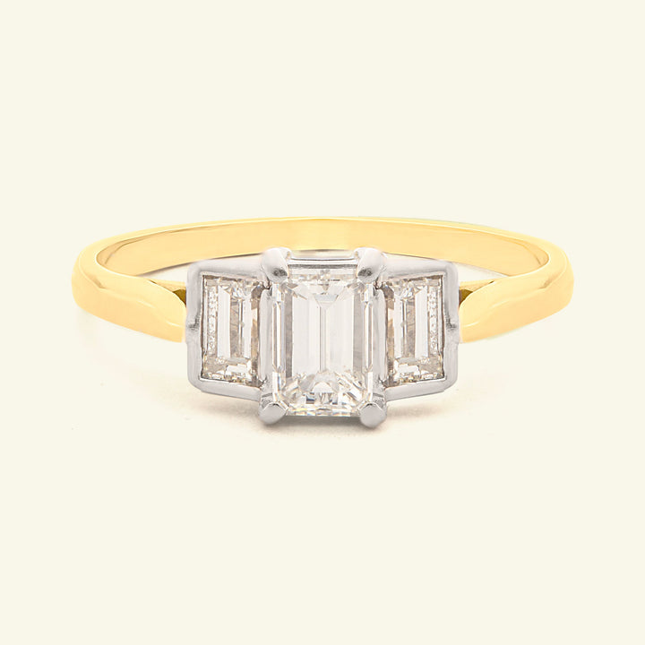 Vintage 1.03 Carat Emerald Cut Diamond Three Stone
