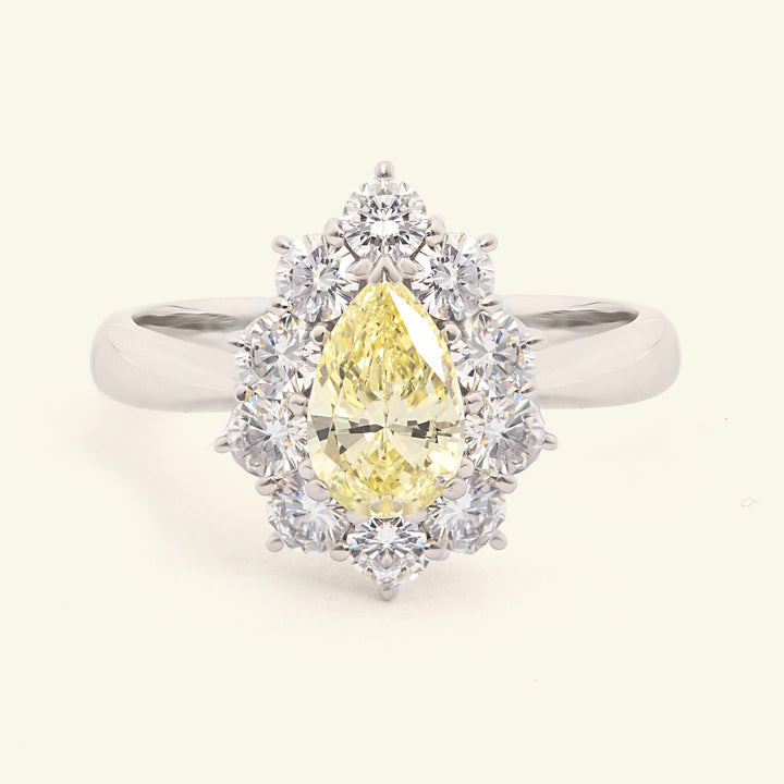 Vintage Style 1.57 Carat Yellow and White Diamond Pear Shape Cluster