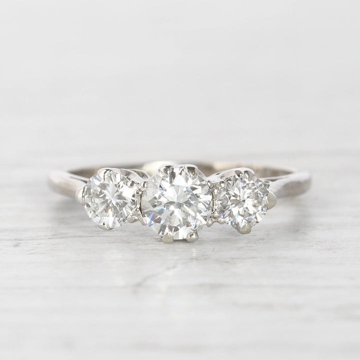 Vintage 0.89 Carat Brilliant Cut Diamond Three Stone