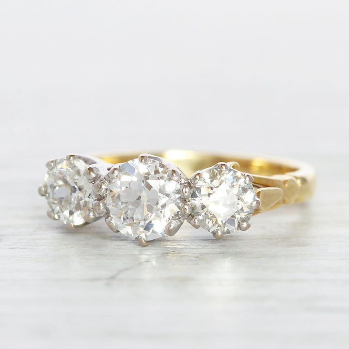 Vintage 1.85 Carat Old European Cut Diamond Three Stone