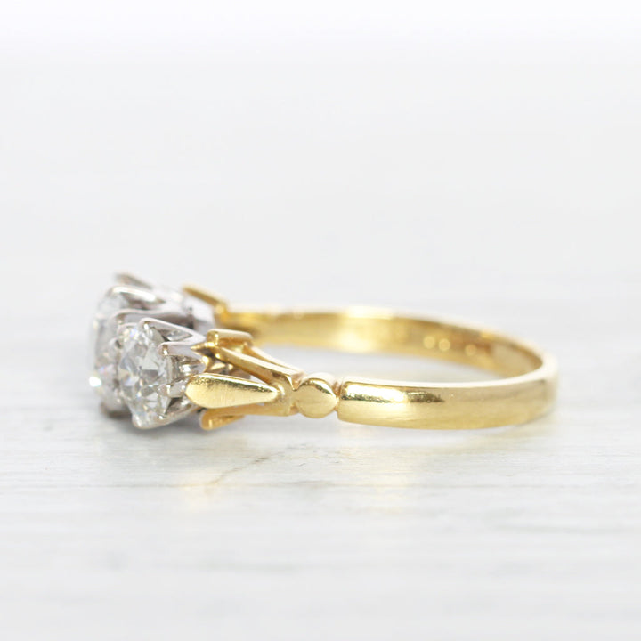 Vintage 1.85 Carat Old European Cut Diamond Three Stone