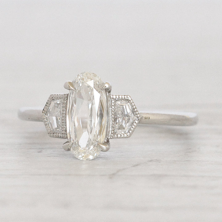 Art Deco Style 1.05 Carat Oval Diamond with Epaulette Cut Diamond Shoulders