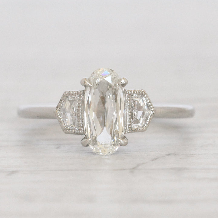 Art Deco Style 1.05 Carat Oval Diamond with Epaulette Cut Diamond Shoulders