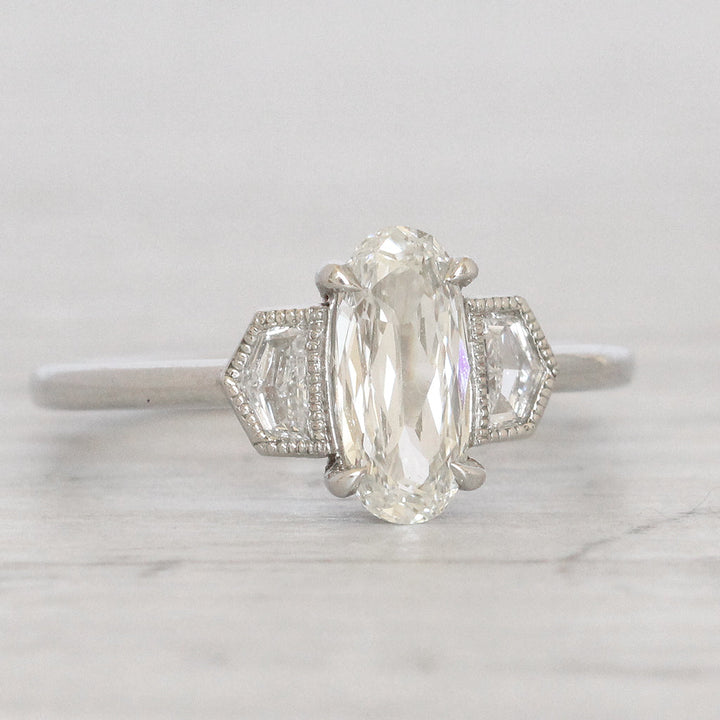 Art Deco Style 1.05 Carat Oval Diamond with Epaulette Cut Diamond Shoulders