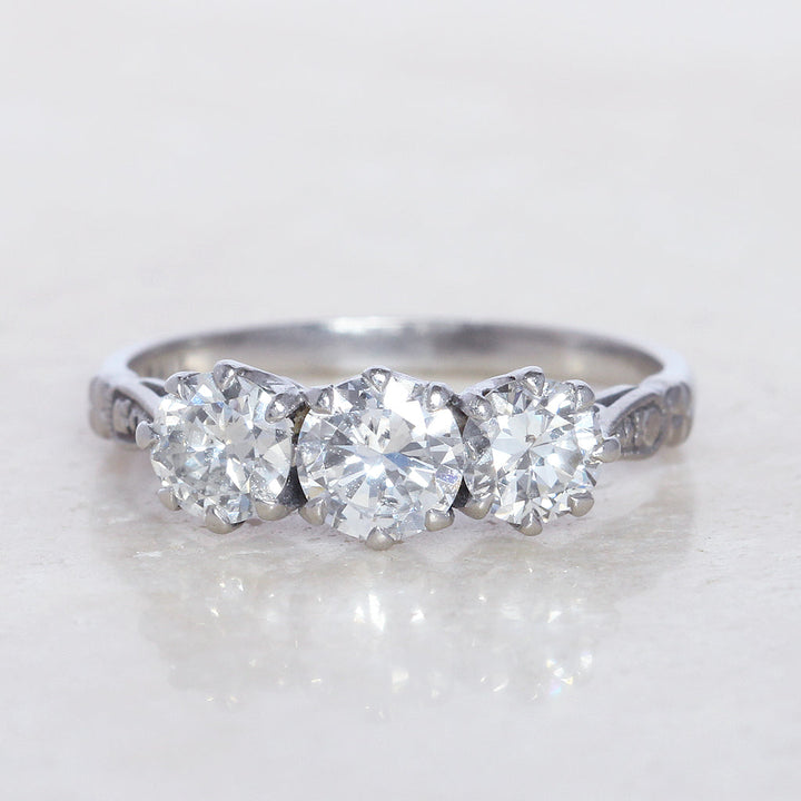 Vintage 1.30 Carat Brilliant Cut Diamond Three Stone