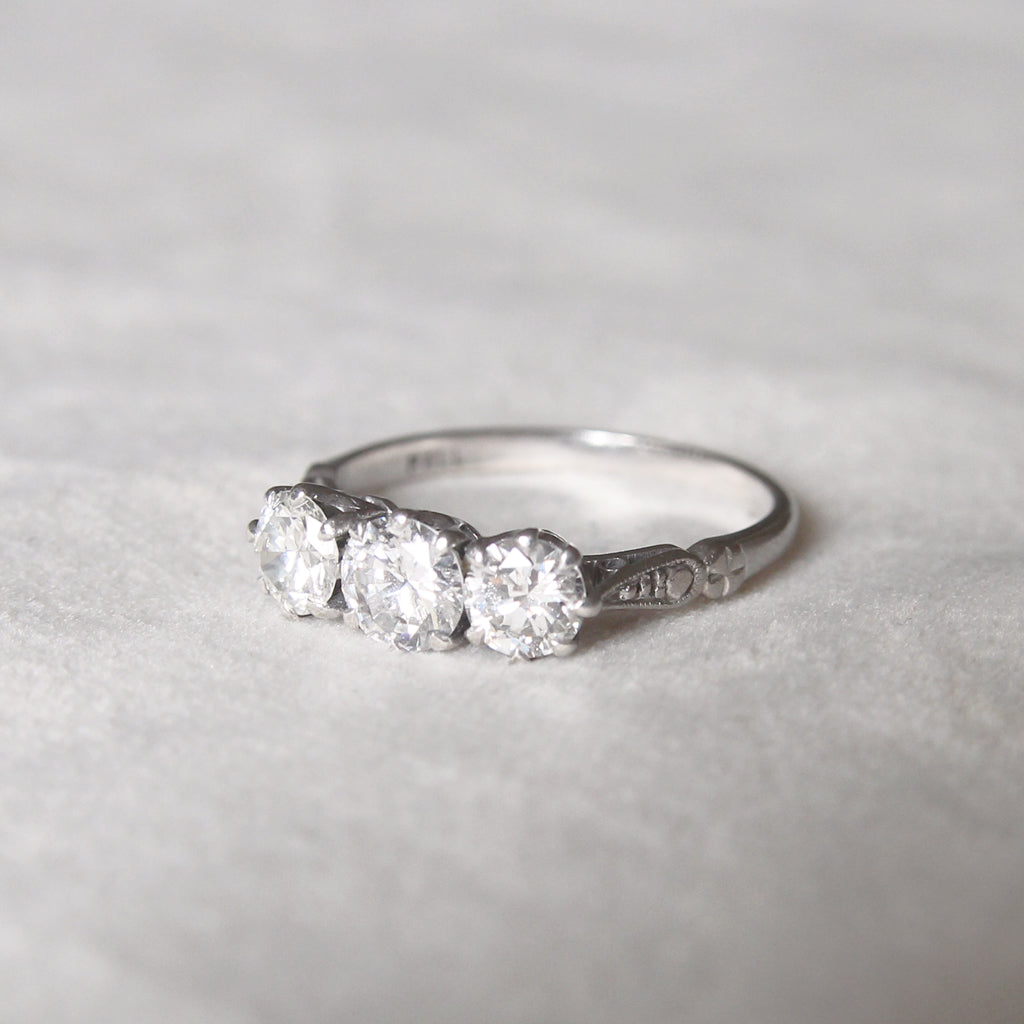 Vintage 1.30 Carat Brilliant Cut Diamond Three Stone