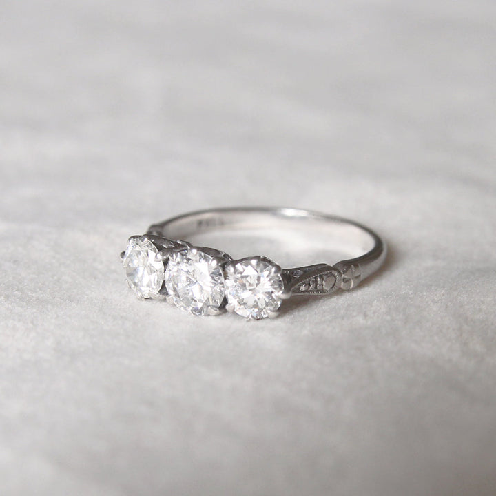 Vintage 1.30 Carat Brilliant Cut Diamond Three Stone