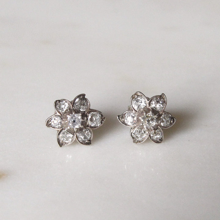 Victorian 0.75 Carat Old Mine Cut Diamond Cluster Stud Earrings