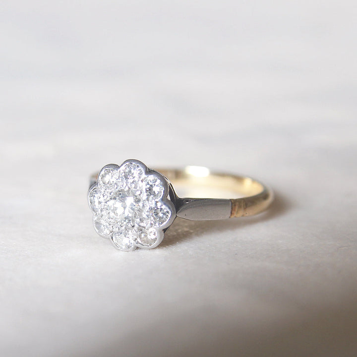 Vintage 0.65 Carat Transitional Cut Diamond Daisy Cluster