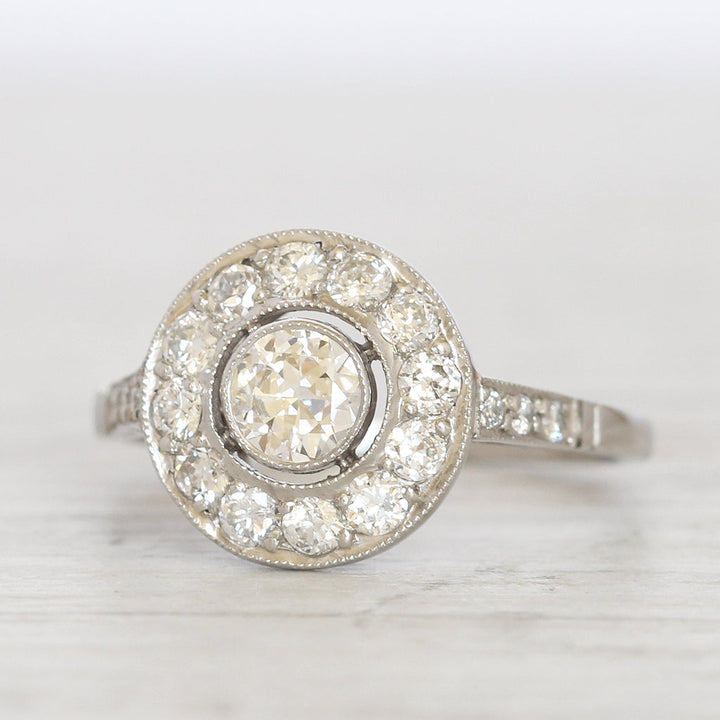 Art Deco Style 0.91 Carat Old European Cut Diamond Halo Cluster