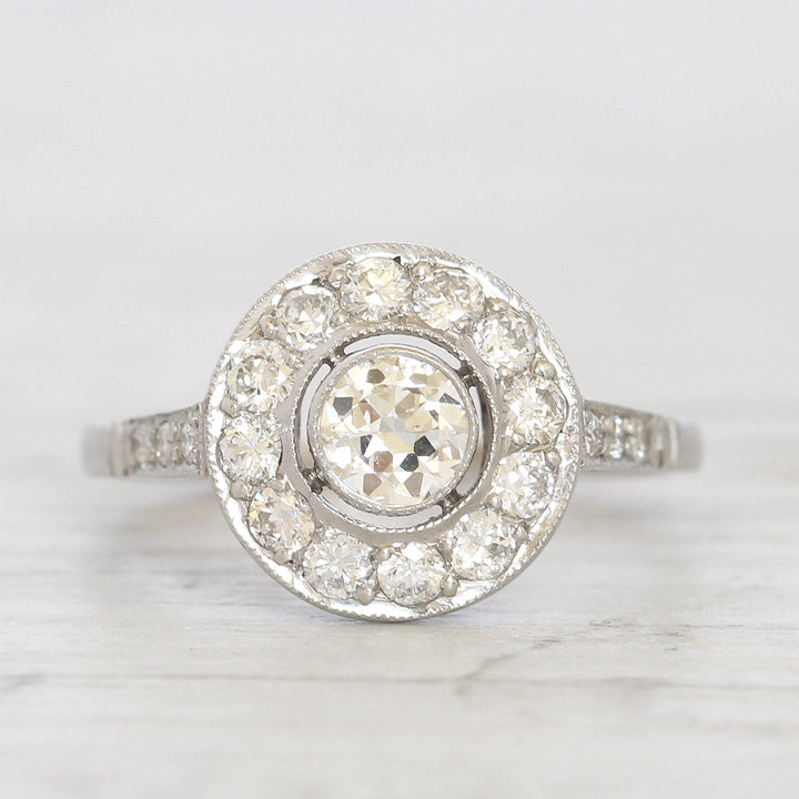 Art Deco Style 0.91 Carat Old European Cut Diamond Halo Cluster