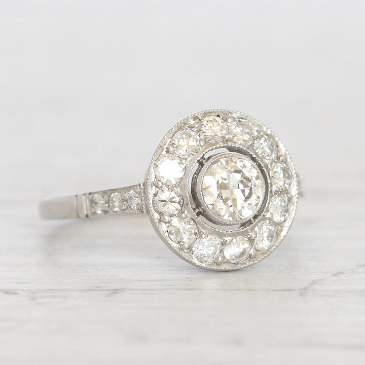 Art Deco Style 0.91 Carat Old European Cut Diamond Halo Cluster