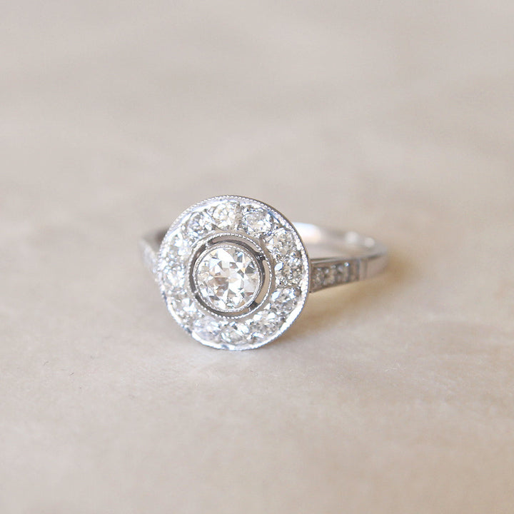 Art Deco Style 0.91 Carat Old European Cut Diamond Halo Cluster