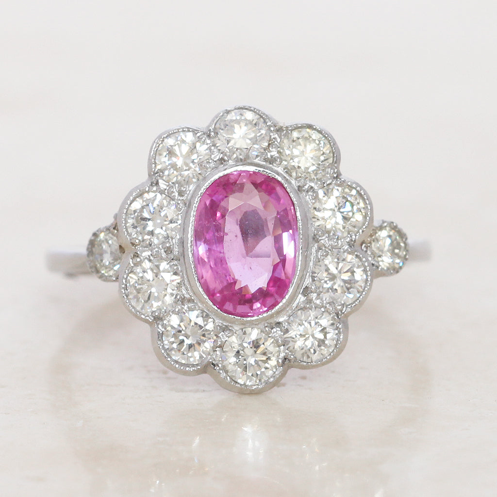Vintage Style 1.10 Pink Sapphire and Diamond Cluster
