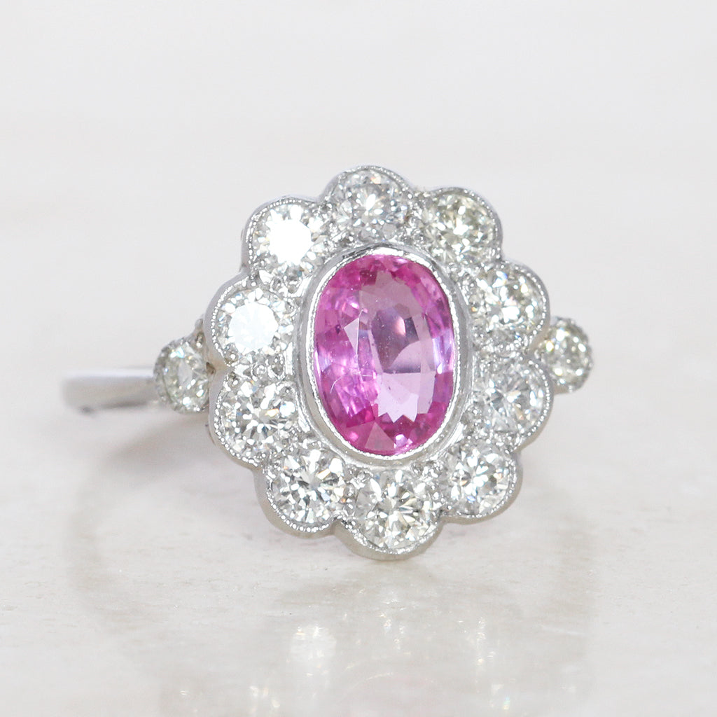 Vintage Style 1.10 Pink Sapphire and Diamond Cluster