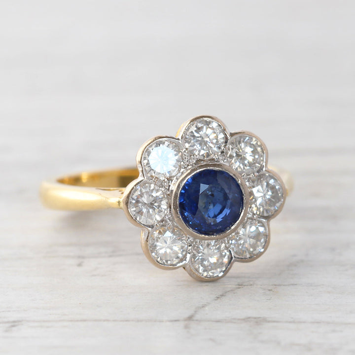 Edwardian Style Sapphire and Diamond Daisy Cluster