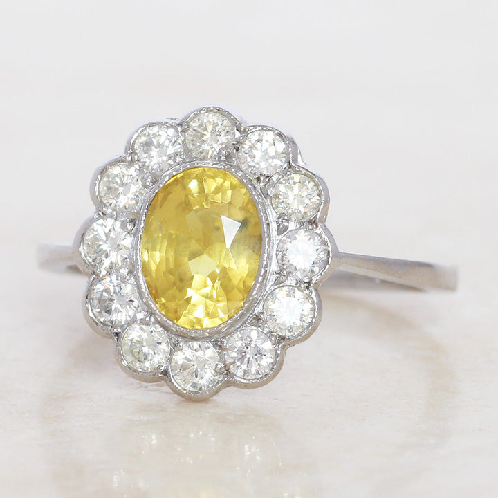 Vintage Style 2.15 Carat Yellow Sapphire and Diamond Cluster