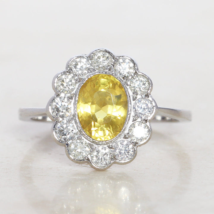 Vintage Style 2.15 Carat Yellow Sapphire and Diamond Cluster